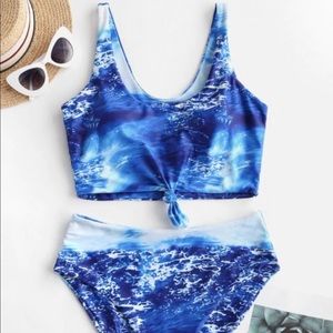 ZAFUL Knot Seawater Print Tankini Swimsuit